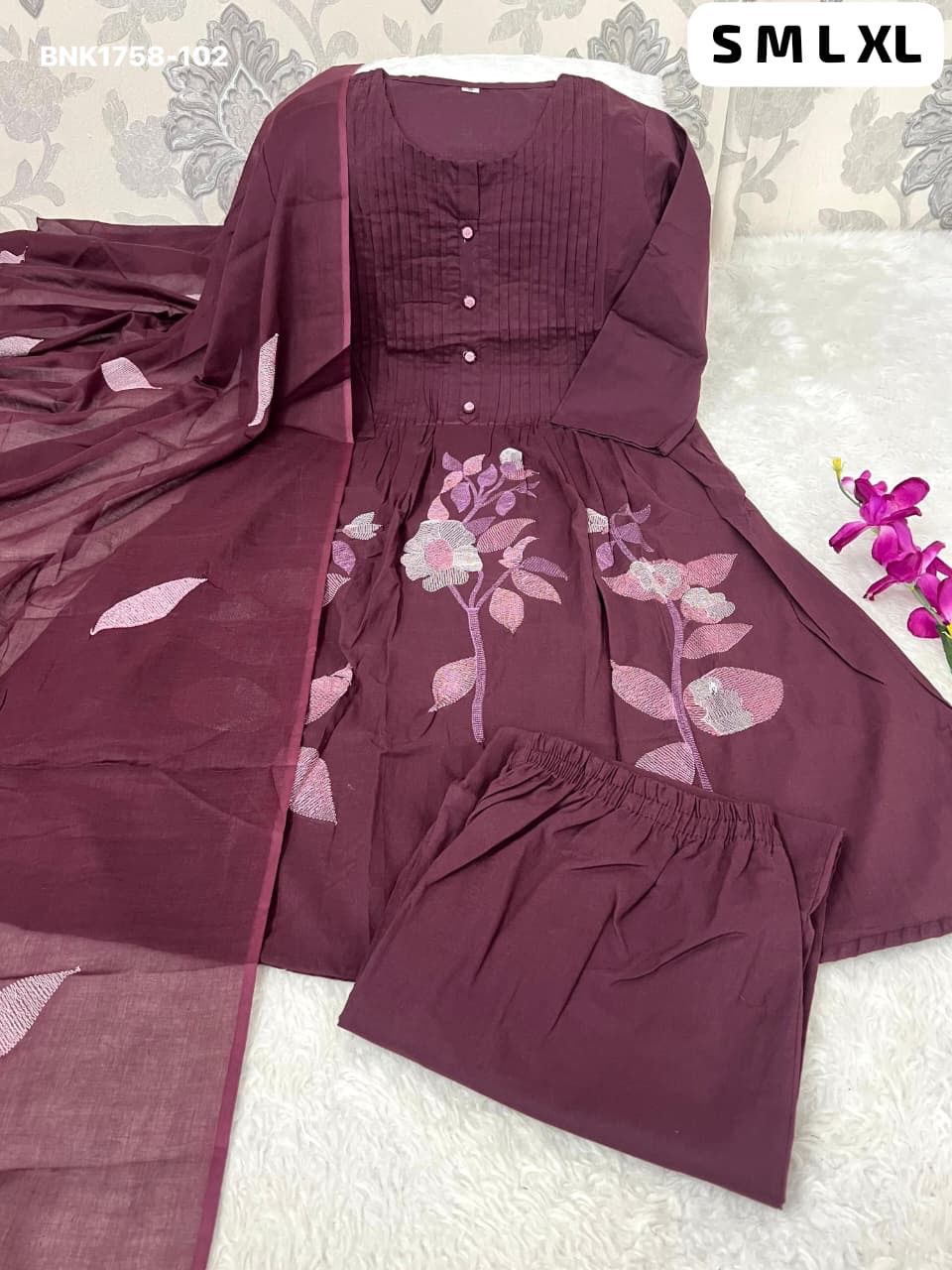 Beautiful Cotton Embroidered Suit Set - BNK1758