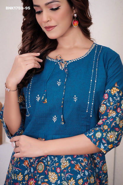 beautiful Kantha work Elegant  trendy printed design  cotton Fabric - BNK1759