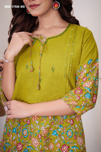 beautiful Kantha work Elegant  trendy printed design  cotton Fabric - BNK1759