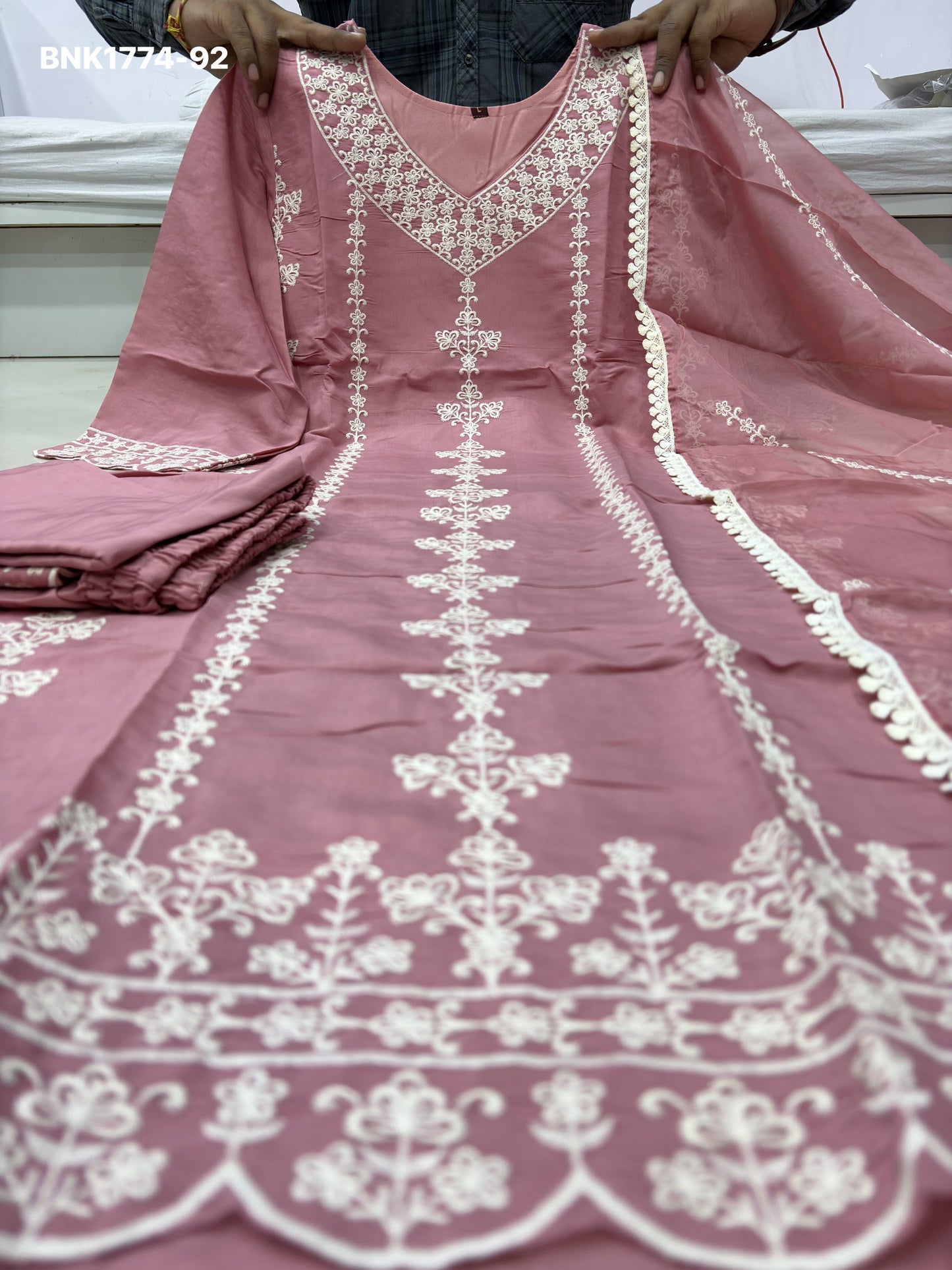 Women's Roman silk with cotton Lining Embroidery work with Pant and Dupatta - BNK1774