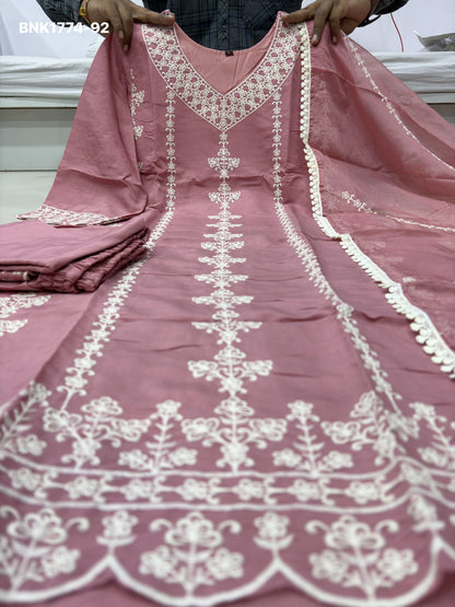 Women's Roman silk with cotton Lining Embroidery work with Pant and Dupatta - BNK1774