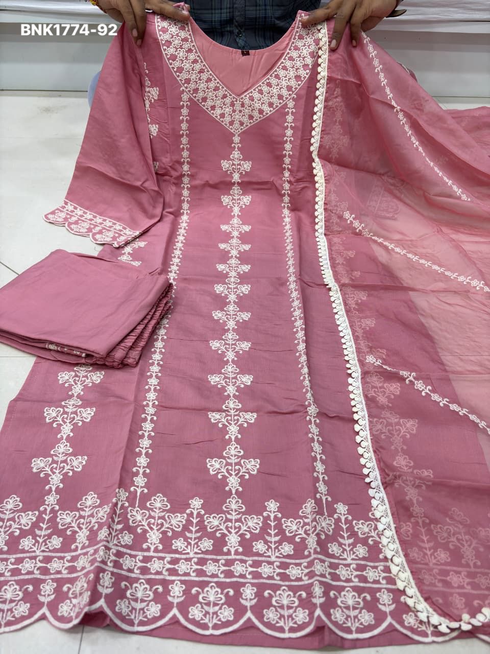 Women's Roman silk with cotton Lining Embroidery work with Pant and Dupatta - BNK1774