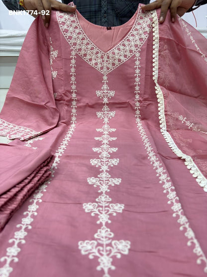 Women's Roman silk with cotton Lining Embroidery work with Pant and Dupatta - BNK1774