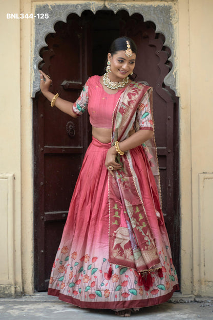 Kalamkari Lehenga Sets (Pure Manipuri Silk)-BNL344