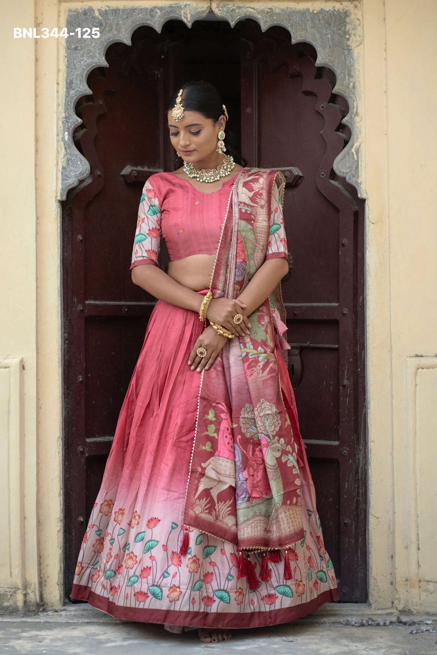 Kalamkari Lehenga Sets (Pure Manipuri Silk)-BNL344
