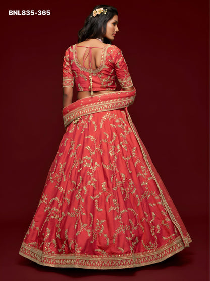 Coral Red Embroidered Designer Lehenga Choli - BNK835