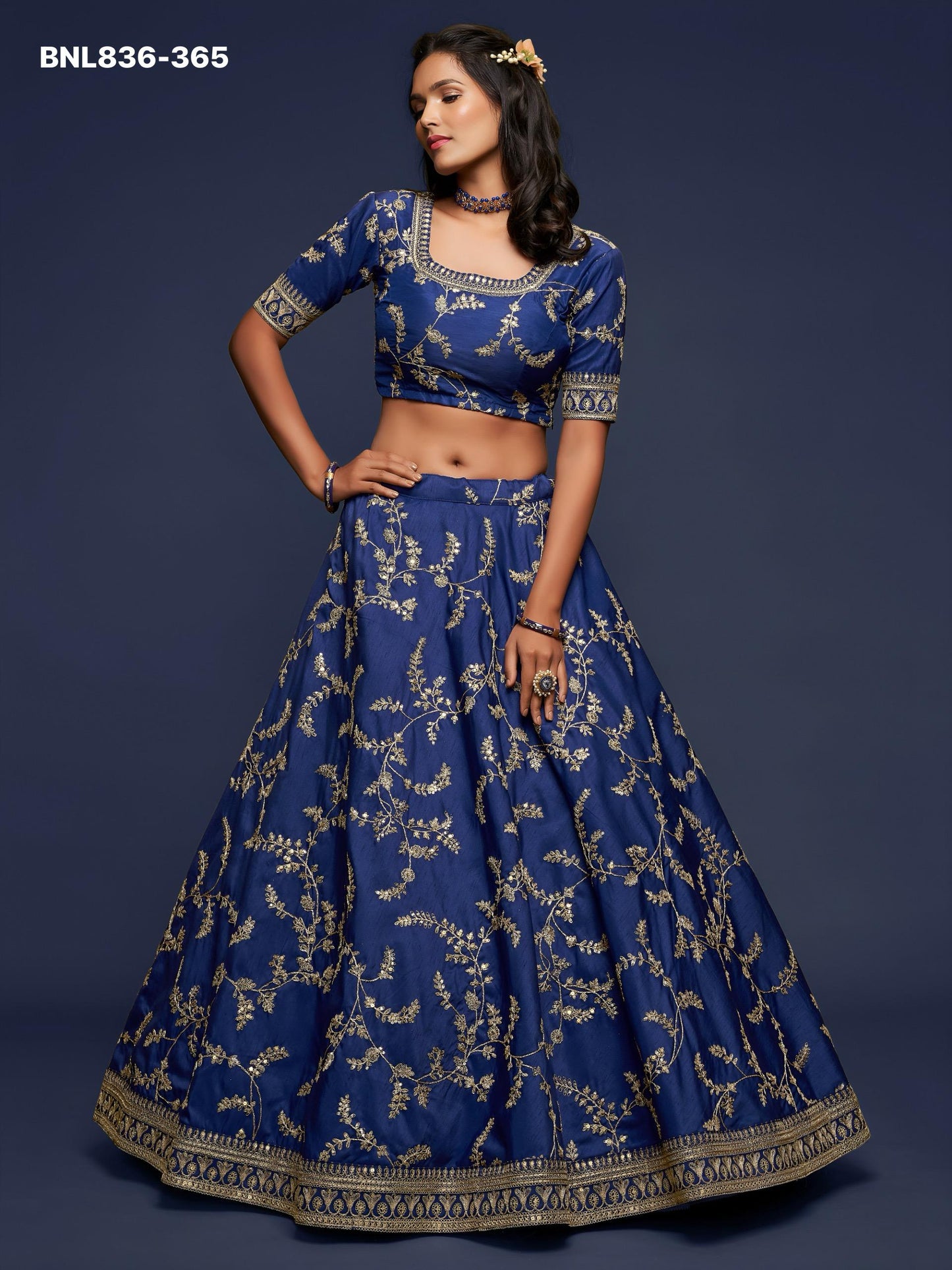 Navy Blue Embroidered Designer Lehenga Choli-BNL836