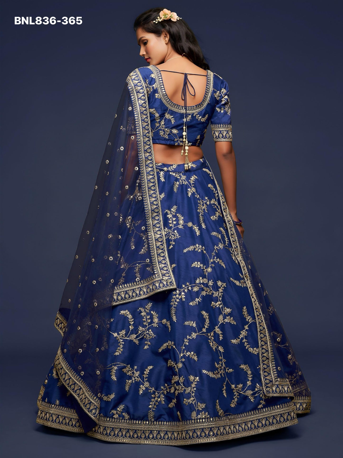 Navy Blue Embroidered Designer Lehenga Choli-BNL836