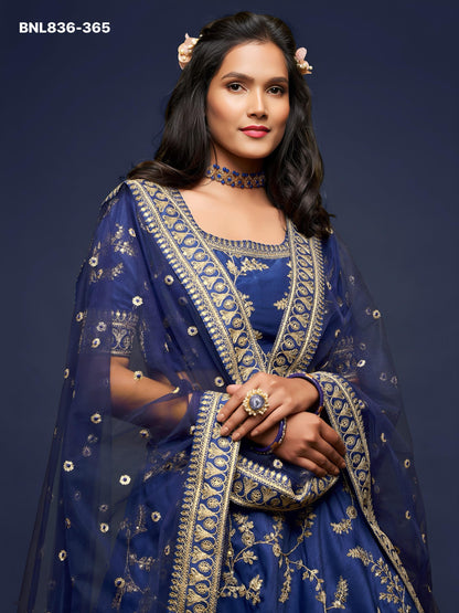 Navy Blue Embroidered Designer Lehenga Choli-BNL836