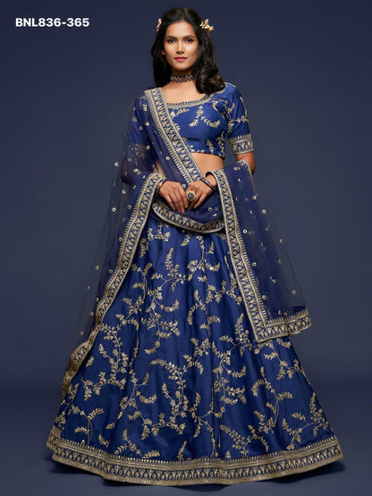 Navy Blue Embroidered Designer Lehenga Choli-BNL836