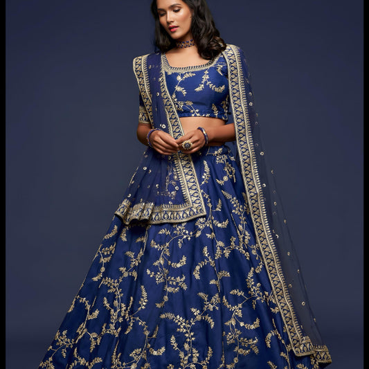 Navy Blue Embroidered Designer Lehenga Choli-BNL836