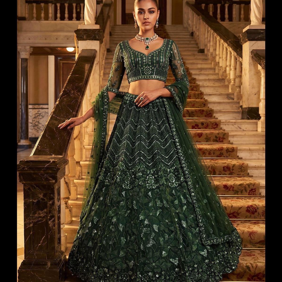 Emerald Empress Sequin Lehenga Choli - BNL838