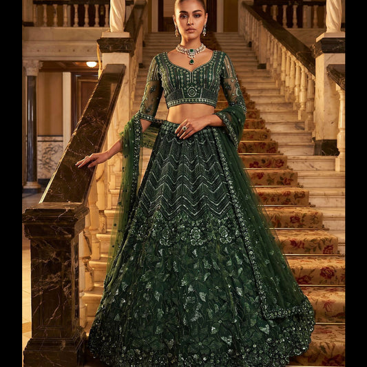 Emerald Empress Sequin Lehenga Choli - BNL838