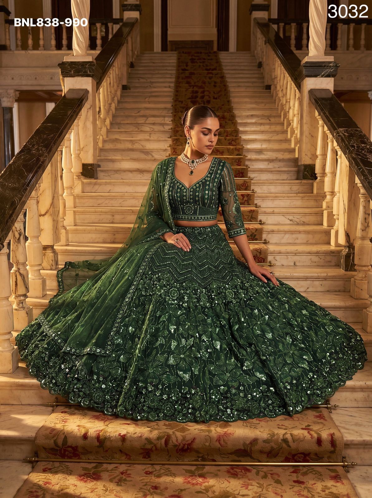 Emerald Empress Sequin Lehenga Choli - BNL838