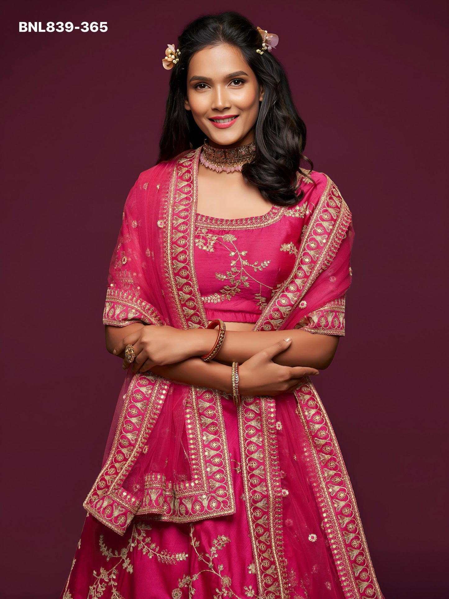 Bright Pink Embroidered Designer Lehenga Choli - BNL839