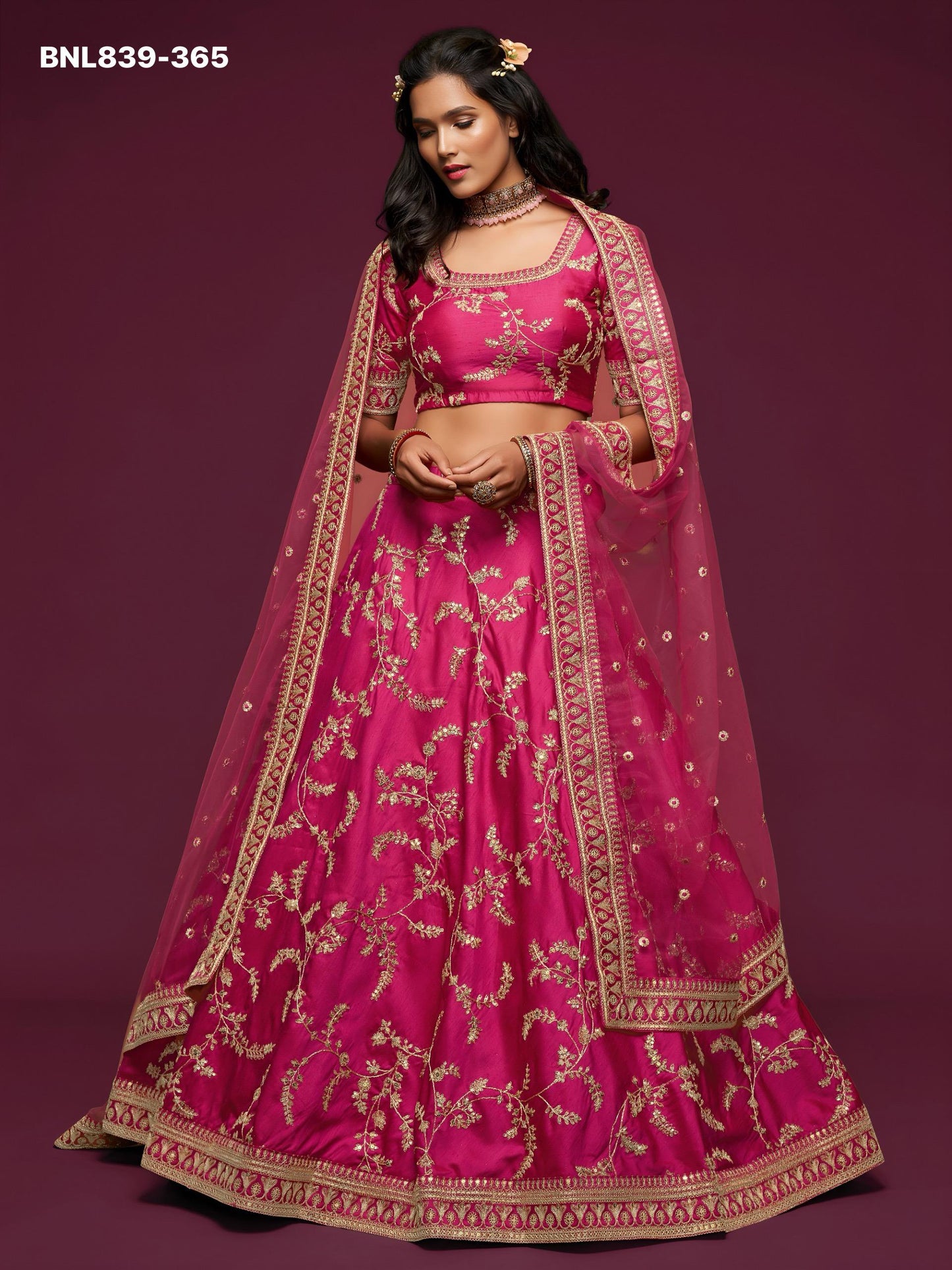 Bright Pink Embroidered Designer Lehenga Choli - BNL839
