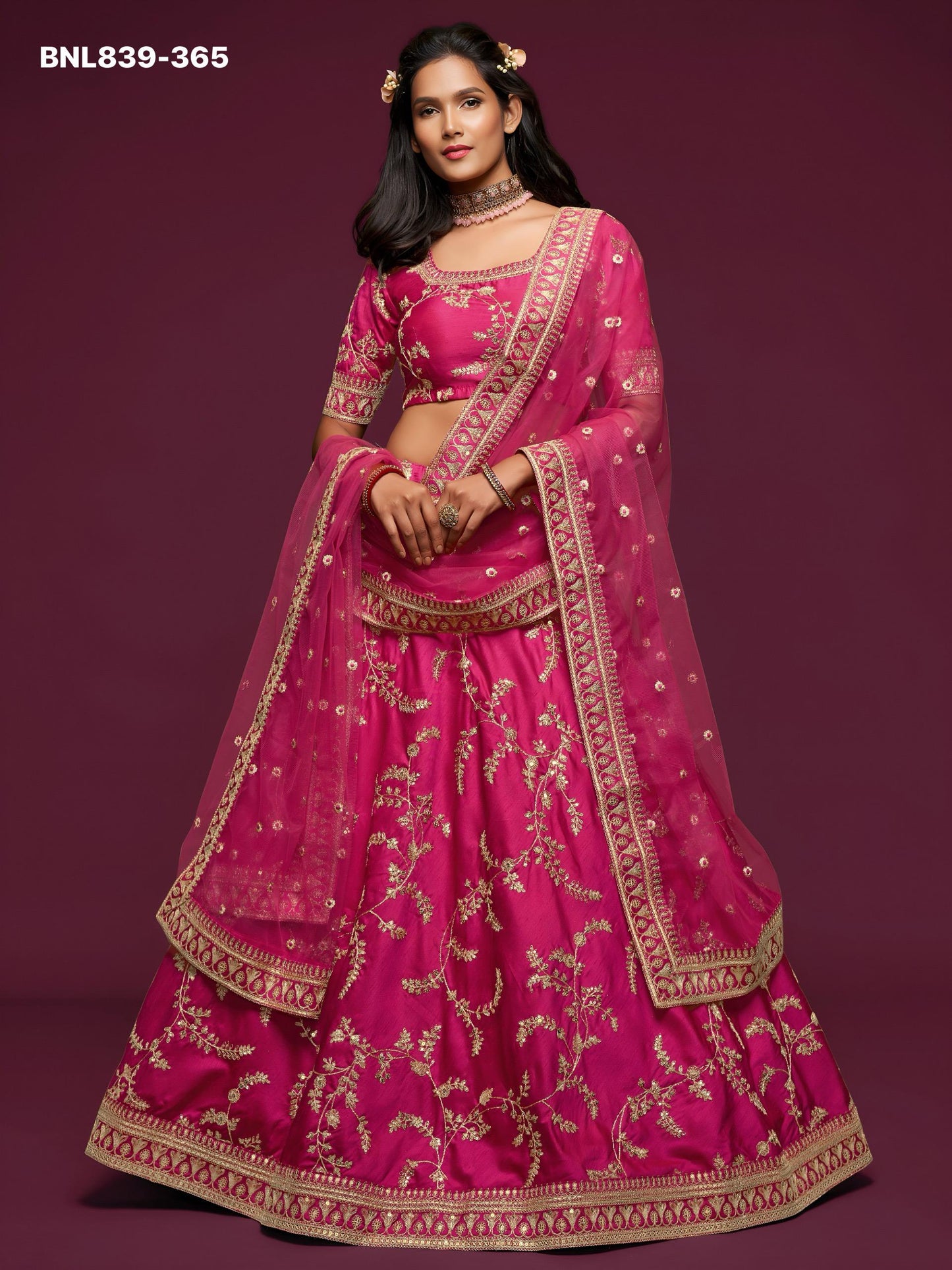 Bright Pink Embroidered Designer Lehenga Choli - BNL839