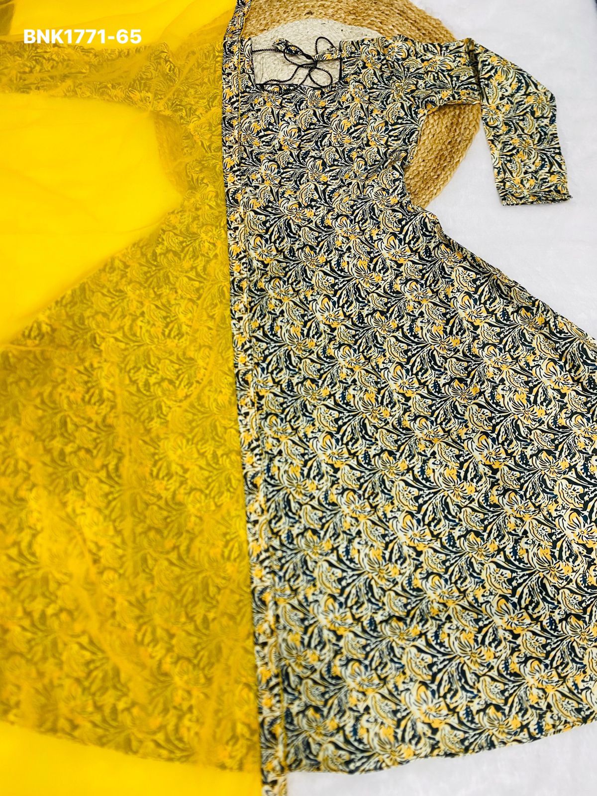 graceful Anarkali crafted from pure cotton hand-block printed Kalamkari fabric- BNK1771