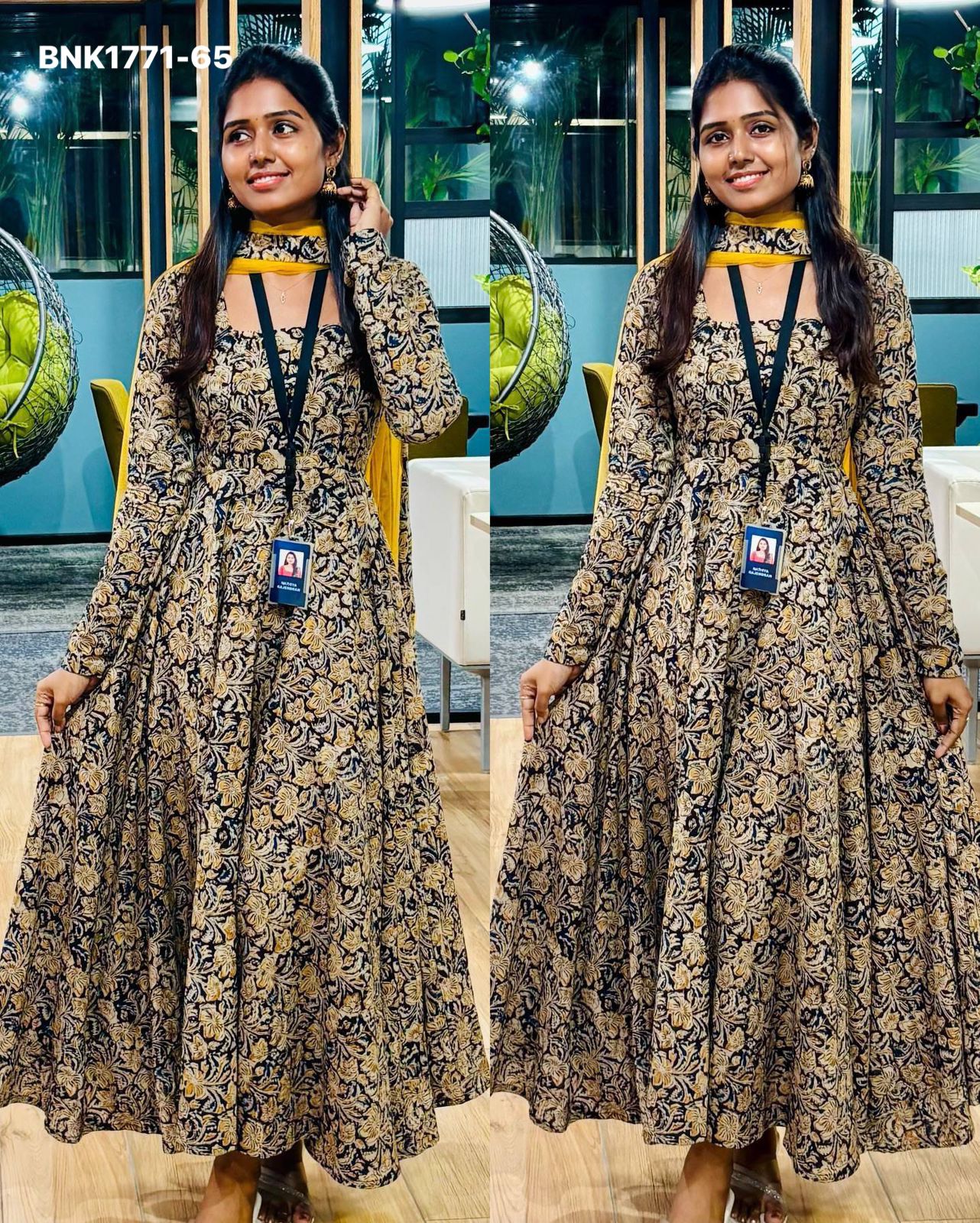 graceful Anarkali crafted from pure cotton hand-block printed Kalamkari fabric- BNK1771