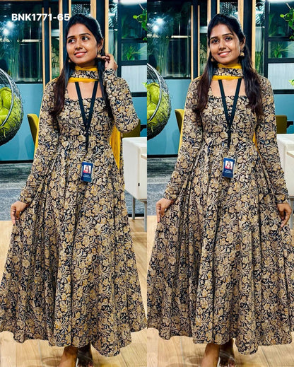 graceful Anarkali crafted from pure cotton hand-block printed Kalamkari fabric- BNK1771