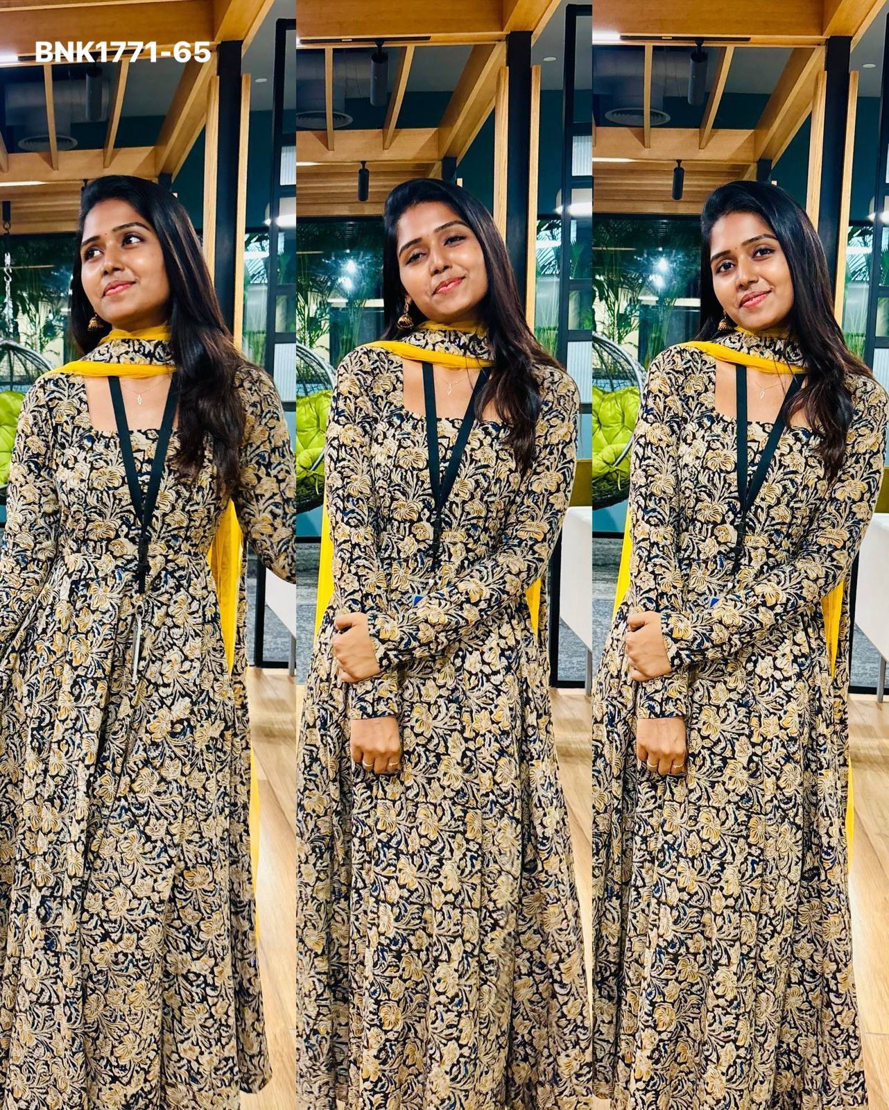 graceful Anarkali crafted from pure cotton hand-block printed Kalamkari fabric- BNK1771