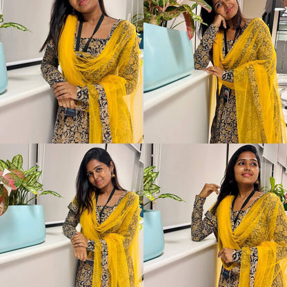 graceful Anarkali crafted from pure cotton hand-block printed Kalamkari fabric- BNK1771