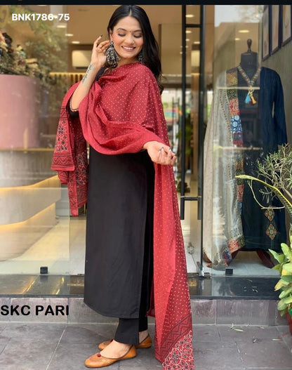 Heavy CHINON Silk and SLUB with Pant and Dupatta- MBNK1786