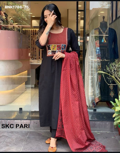 Heavy CHINON Silk and SLUB with Pant and Dupatta- MBNK1786