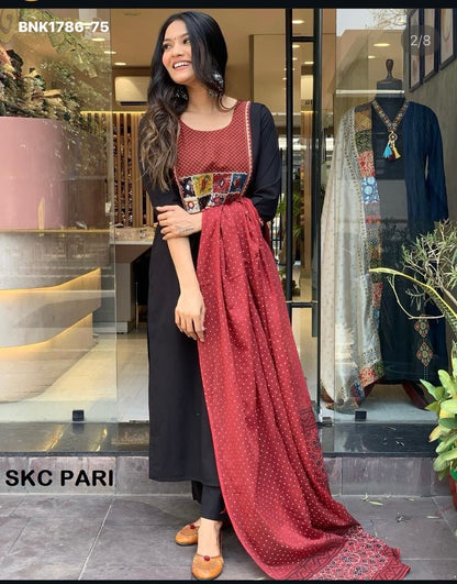 Heavy CHINON Silk and SLUB with Pant and Dupatta- MBNK1786