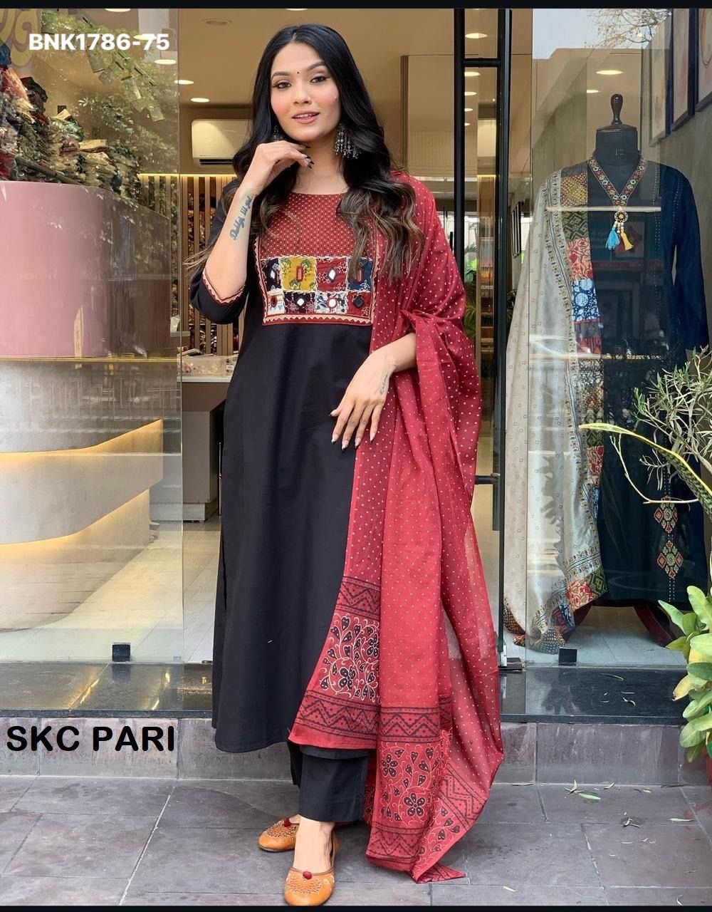 Heavy CHINON Silk and SLUB with Pant and Dupatta- MBNK1786