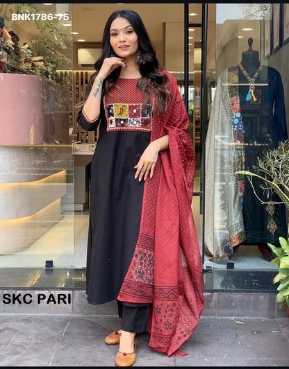 Heavy CHINON Silk and SLUB with Pant and Dupatta- MBNK1786