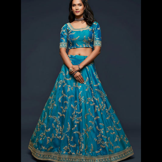 Lehenga Choli Teal Blue Embroidered Designer - MBNL840