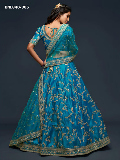 Lehenga Choli Teal Blue Embroidered Designer - MBNL840
