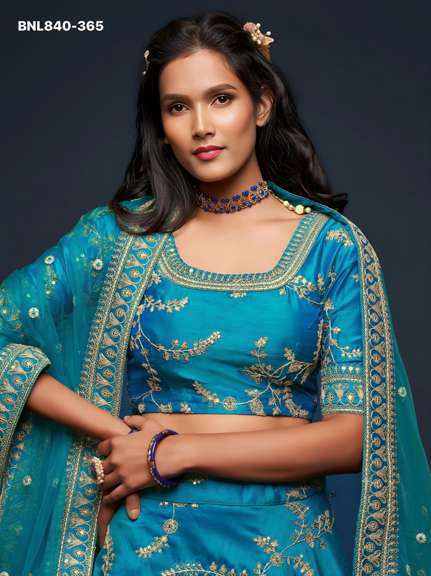 Lehenga Choli Teal Blue Embroidered Designer - MBNL840