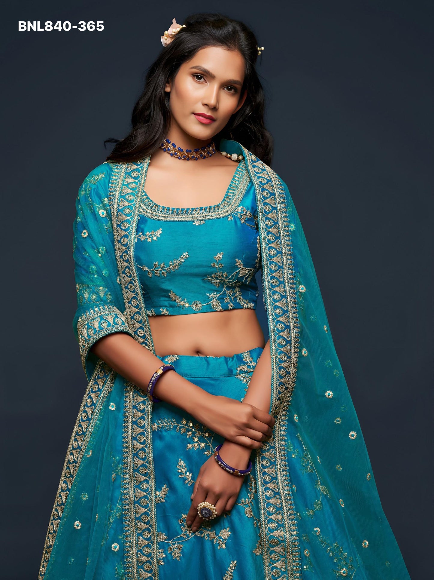 Lehenga Choli Teal Blue Embroidered Designer - MBNL840