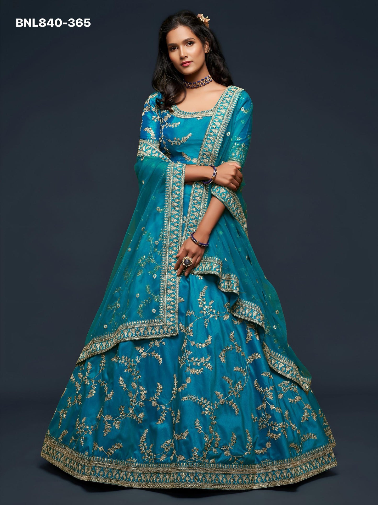 Lehenga Choli Teal Blue Embroidered Designer - MBNL840