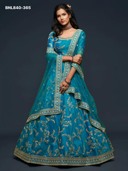 Lehenga Choli Teal Blue Embroidered Designer - MBNL840