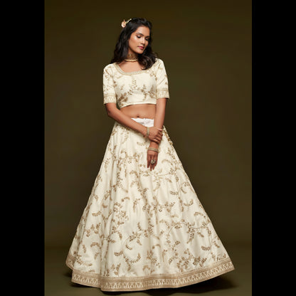 Lehenga Choli Ivory White Embroidered Designer-MBNL843