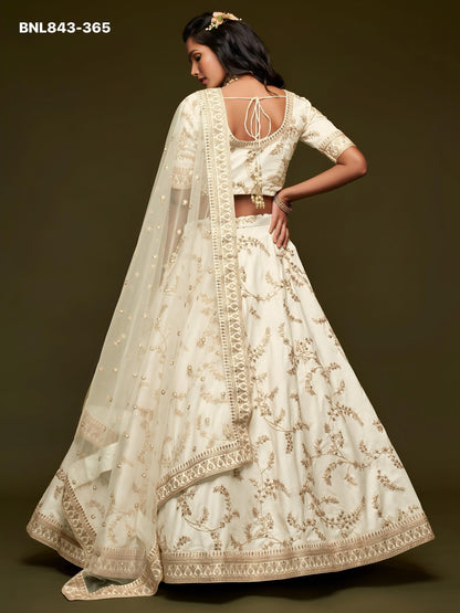 Lehenga Choli Ivory White Embroidered Designer-MBNL843
