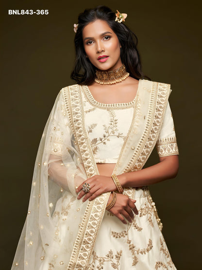 Lehenga Choli Ivory White Embroidered Designer-MBNL843