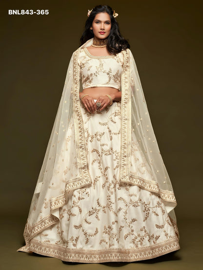 Lehenga Choli Ivory White Embroidered Designer-MBNL843