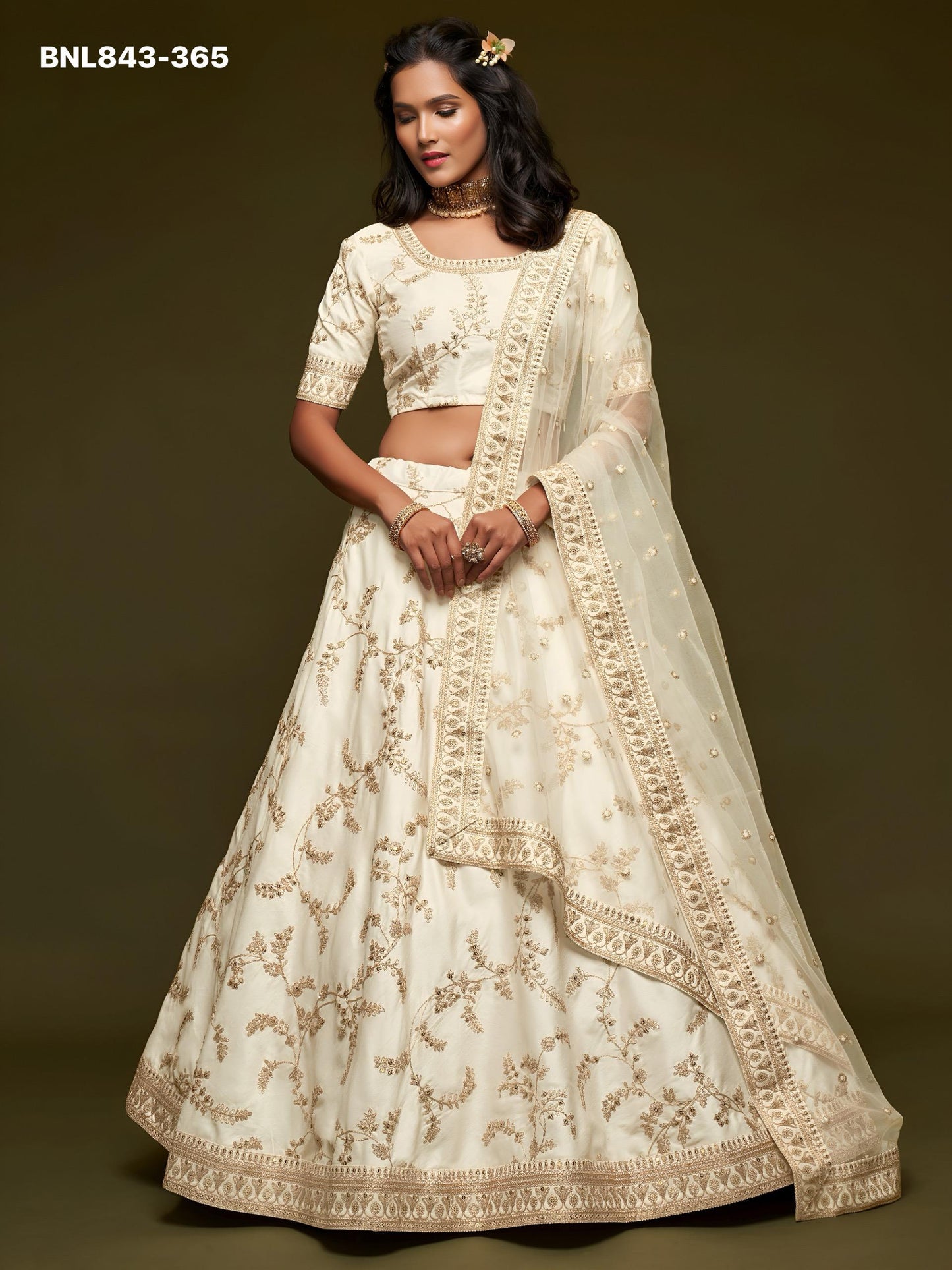 Lehenga Choli Ivory White Embroidered Designer-MBNL843