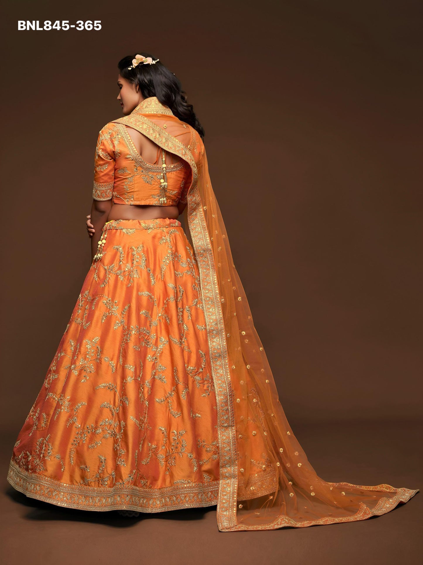 Lehenga Choli Orange Embroidered Designer - MBNL845