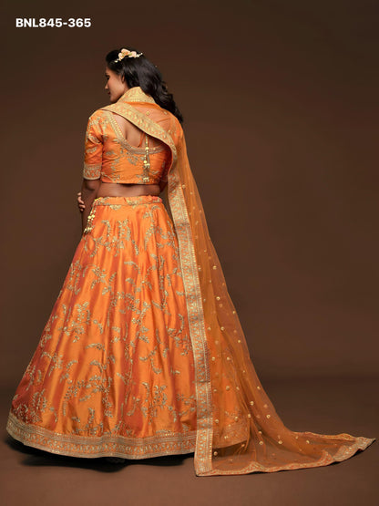 Lehenga Choli Orange Embroidered Designer - MBNL845