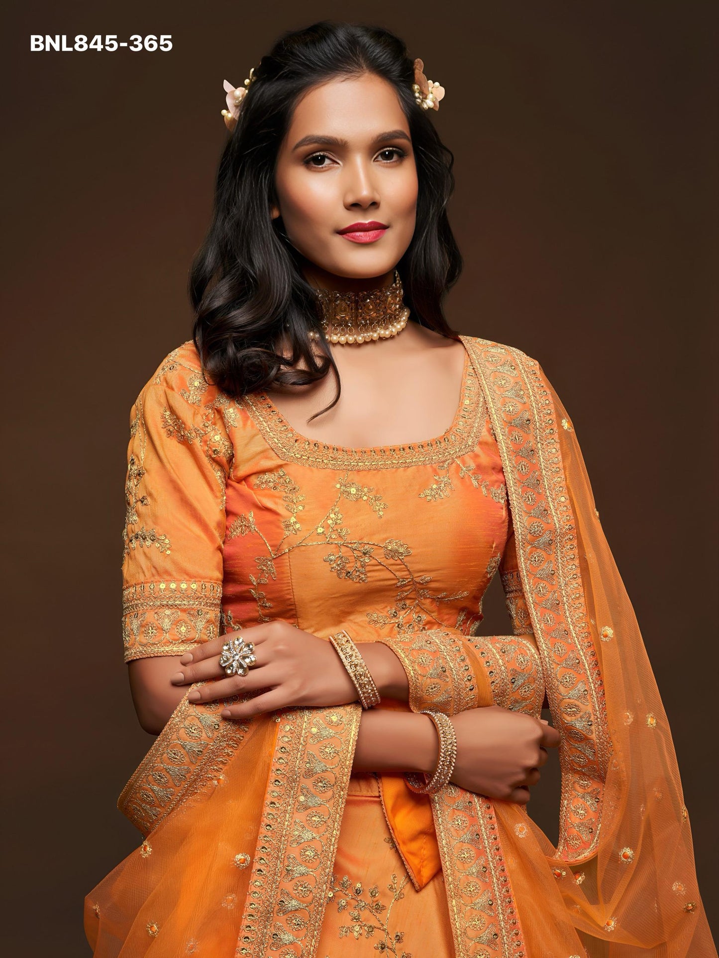 Lehenga Choli Orange Embroidered Designer - MBNL845