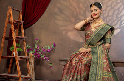 Premium Kanjivaram Erode Silk Saree with Kalamkari Digital Print Jacquard Border-MCLI001