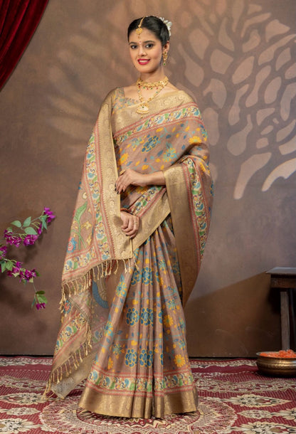 Premium Kanjivaram Erode Silk Saree with Kalamkari Digital Print Jacquard Border-MCL003