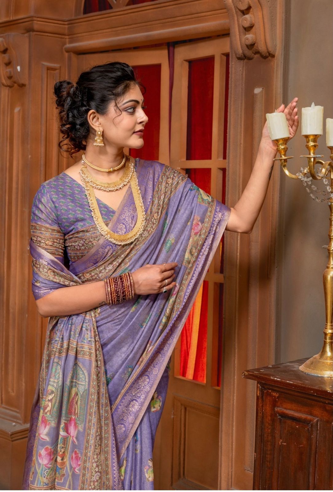 Premium Kanjivaram Erode Silk Saree with Vintage Yellow Floral Digital Print &Jacquard Border: MCL006