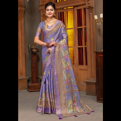 Premium Kanjivaram Erode Silk Saree with Vintage Yellow Floral Digital Print &Jacquard Border: MCL006