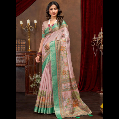 Premium Kanjivaram Erode Silk Saree with Vintage Yellow Floral Digital Print &Jacquard Border: MCL007
